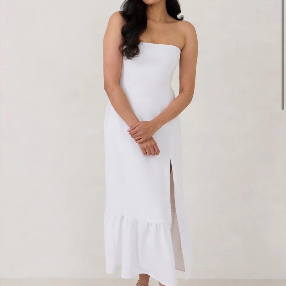 Park & Fifth White Strapless Shaw Midi Dress